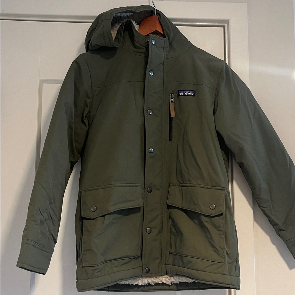Patagonia Boys' K Infurno Jacket Green, Sherpa Fleece Lined Hoodie M/10